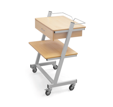 Mesa p/ aparelhos, c/ gaveta, em aço acabamento epoxy, c/ 2 prateleiras e gaveta em melamina - 540x700x920mm