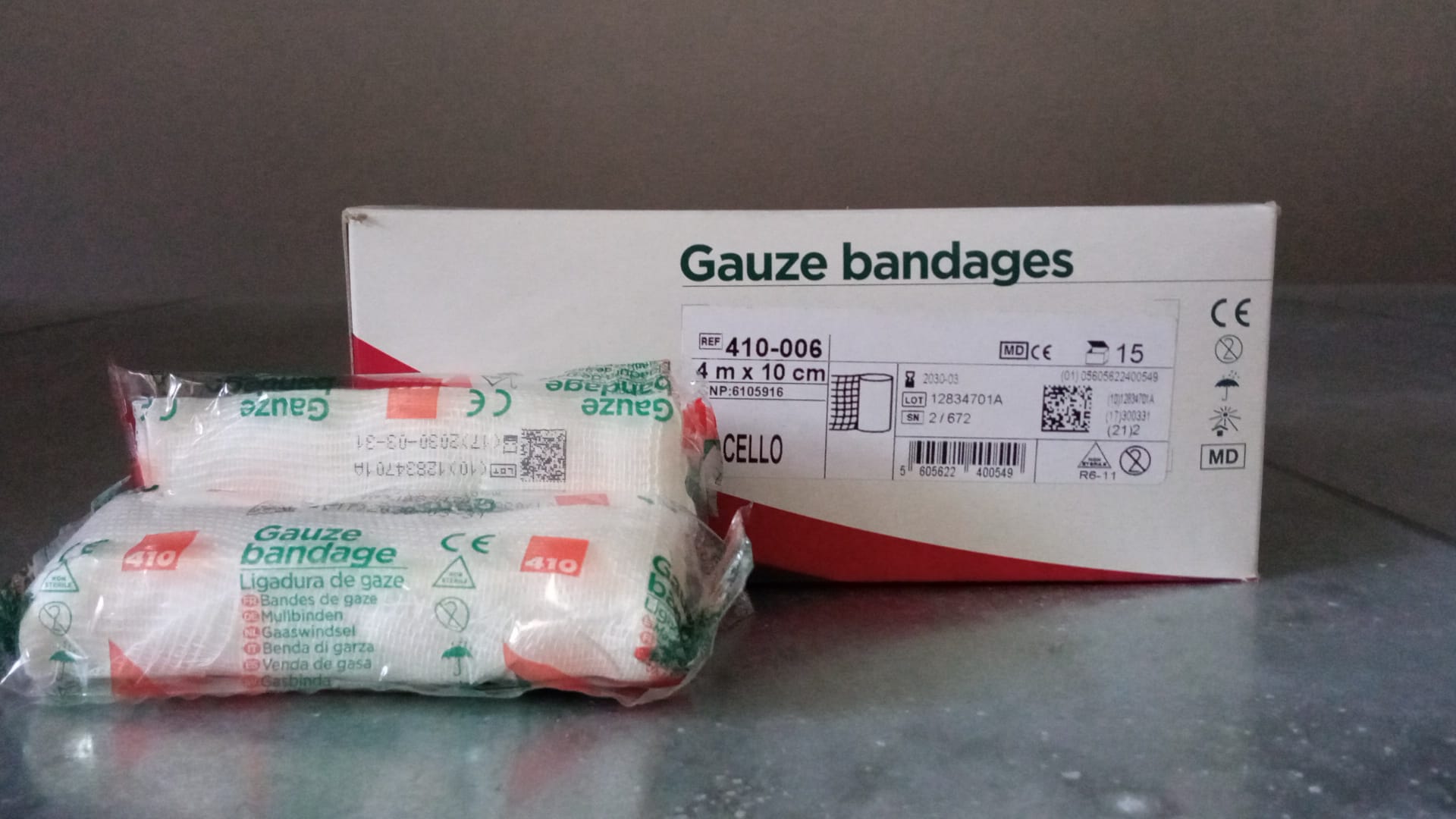 LIGADURAS DE GAZE, 4m x 10cm, Caixa15 unidades